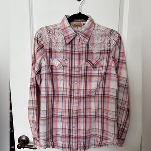 Wrangler Pink Plaid Lace Western Shirt